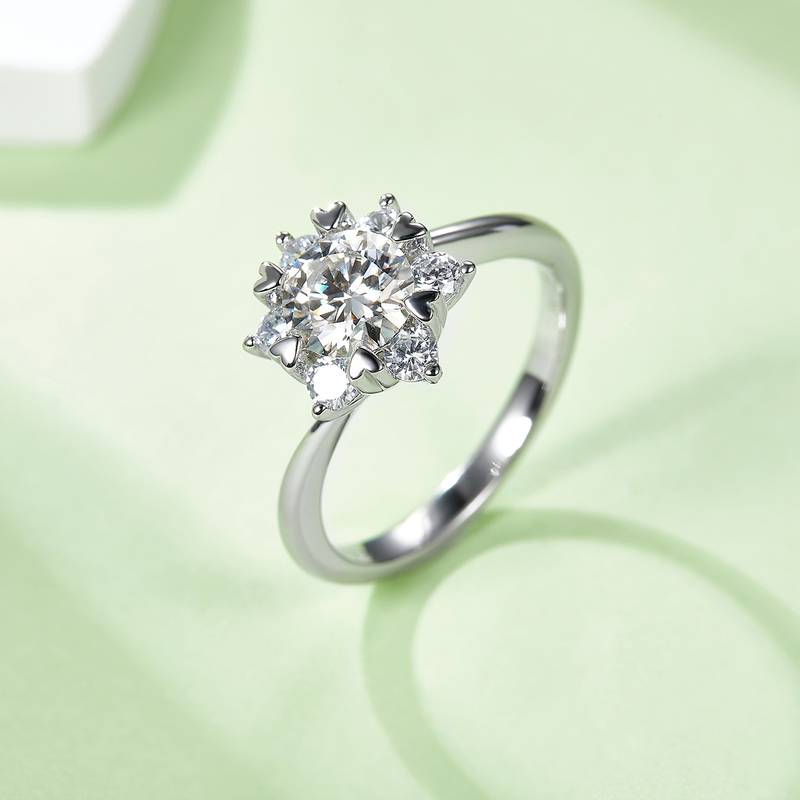 星辰花S925银镀白金MoissaniteWomen's Ring1ctD级